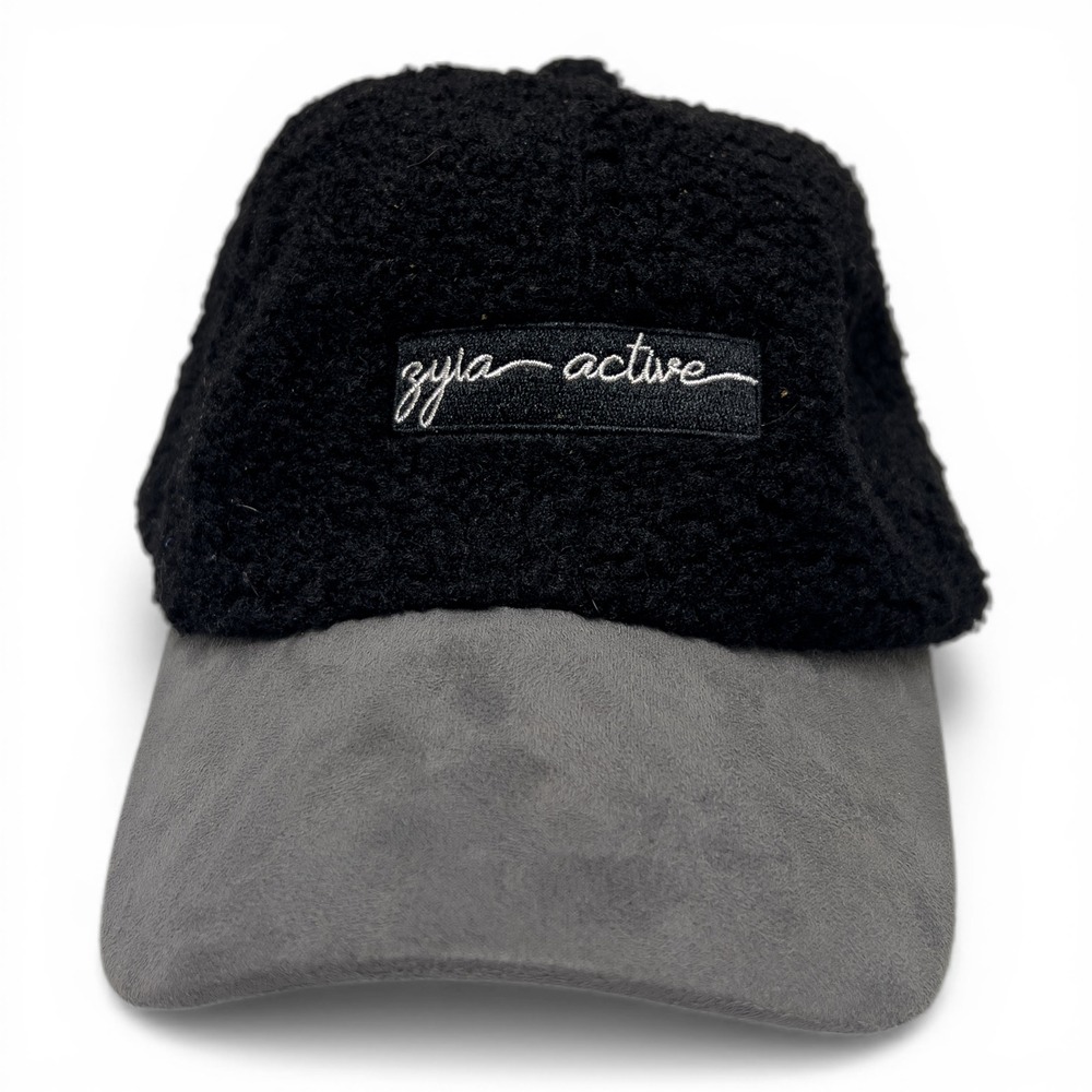 Zyia Active Baseball Cap Men One Size Black Grey Excellent Sherpa Fleece Suede